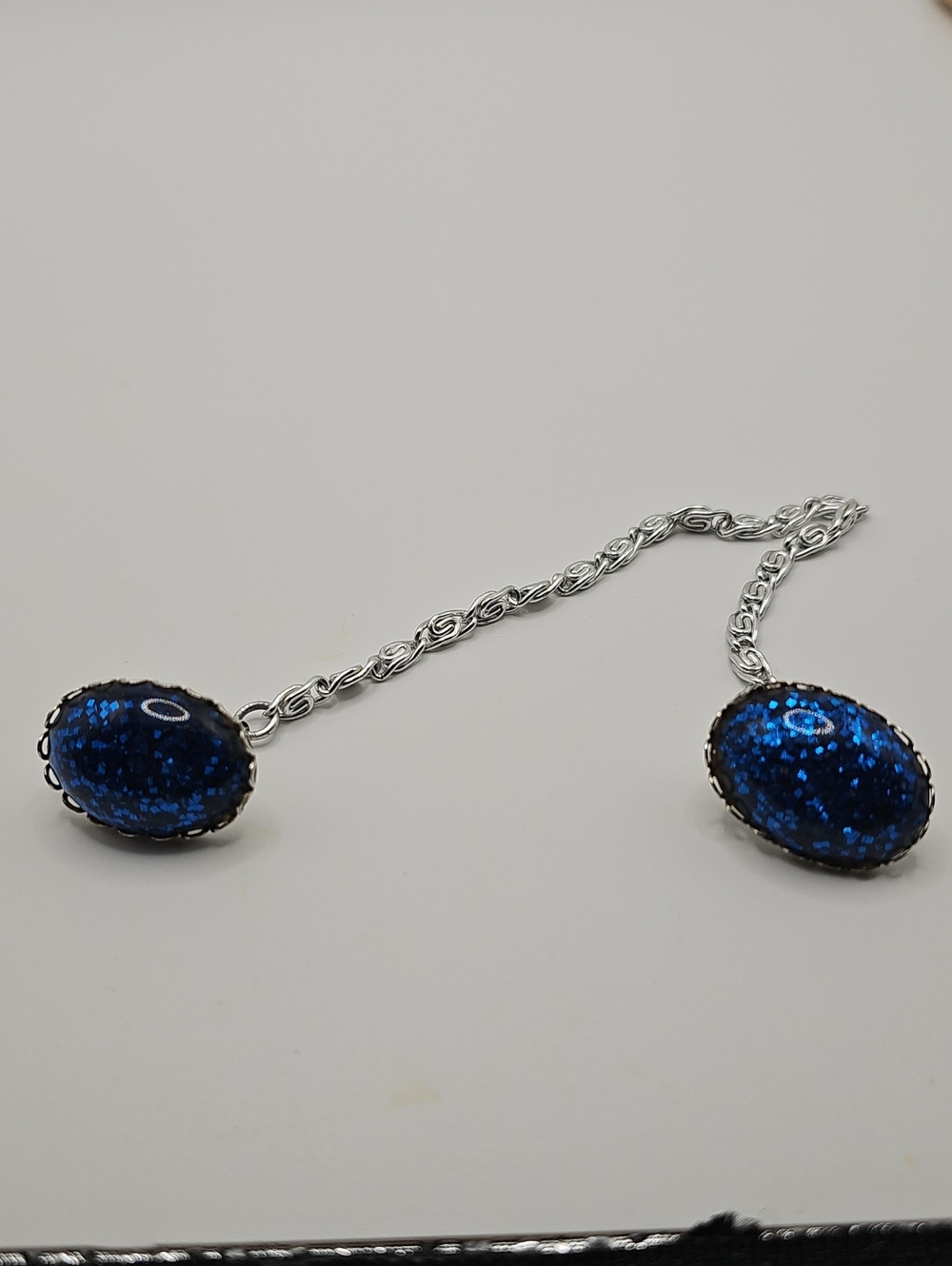 Sweater Clip. Bright Cabochon Beads Silver Tone Chain.